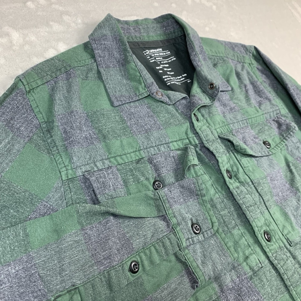 REI Co-Op Shirt Mens Medium Gray Green Check Long Sleeve Outdoor Hiking Cotton